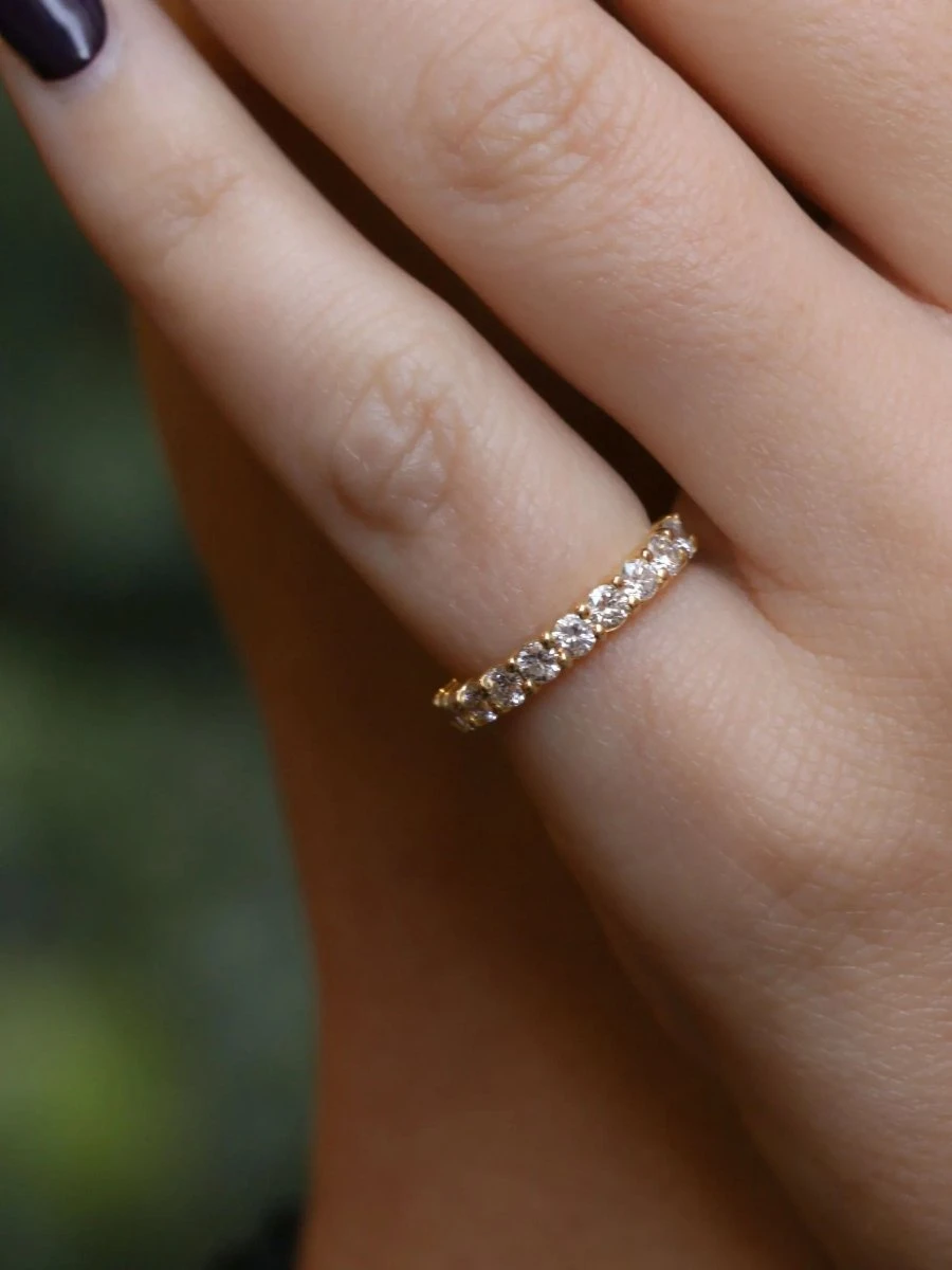 Demi-Alliance Américaine En Or Jaune Et Diamants 1 Carat 2 Demi-Alliance Américaine En Or Jaune Et Diamants 1 Carat – Image 2