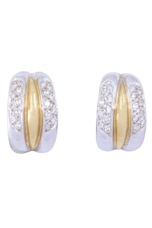 Boucles D'oreilles Demi Créoles En Or Jaune, Blanc Et Diamants 1 Boucles D'oreilles Demi Créoles En Or Jaune, Blanc Et Diamants