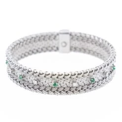 Bracelet Maille GAY FRÈRES En Or Blanc, émeraudes Et Diamants