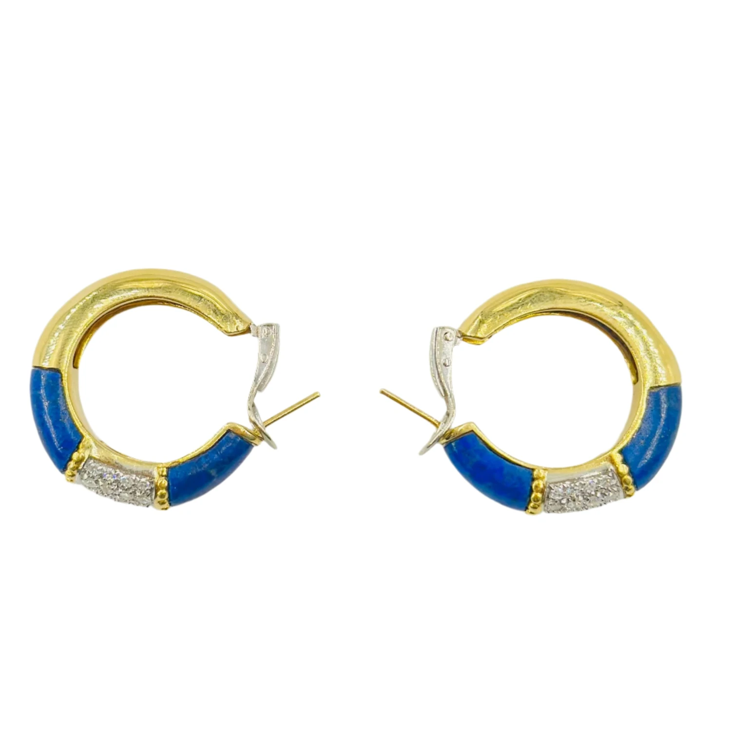 Boucles D'oreilles Créoles CARTIER En Or Jaune, Lapis-lazuli Et Diamants 3 Boucles D'oreilles Créoles CARTIER En Or Jaune, Lapis-lazuli Et Diamants – Image 3