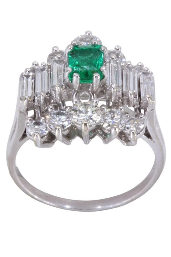 Bague Années 50' En Or Blanc émeraude Et Diamants 3 Bague Années 50' En Or Blanc émeraude Et Diamants – Image 3