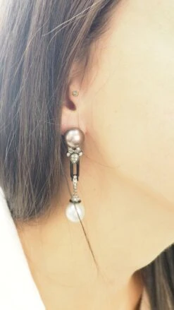 Paire De Pendants D'oreilles En Or Blanc Diamants Cognacs Et Perles -Castafiore Boutique mc B49qAbImzh