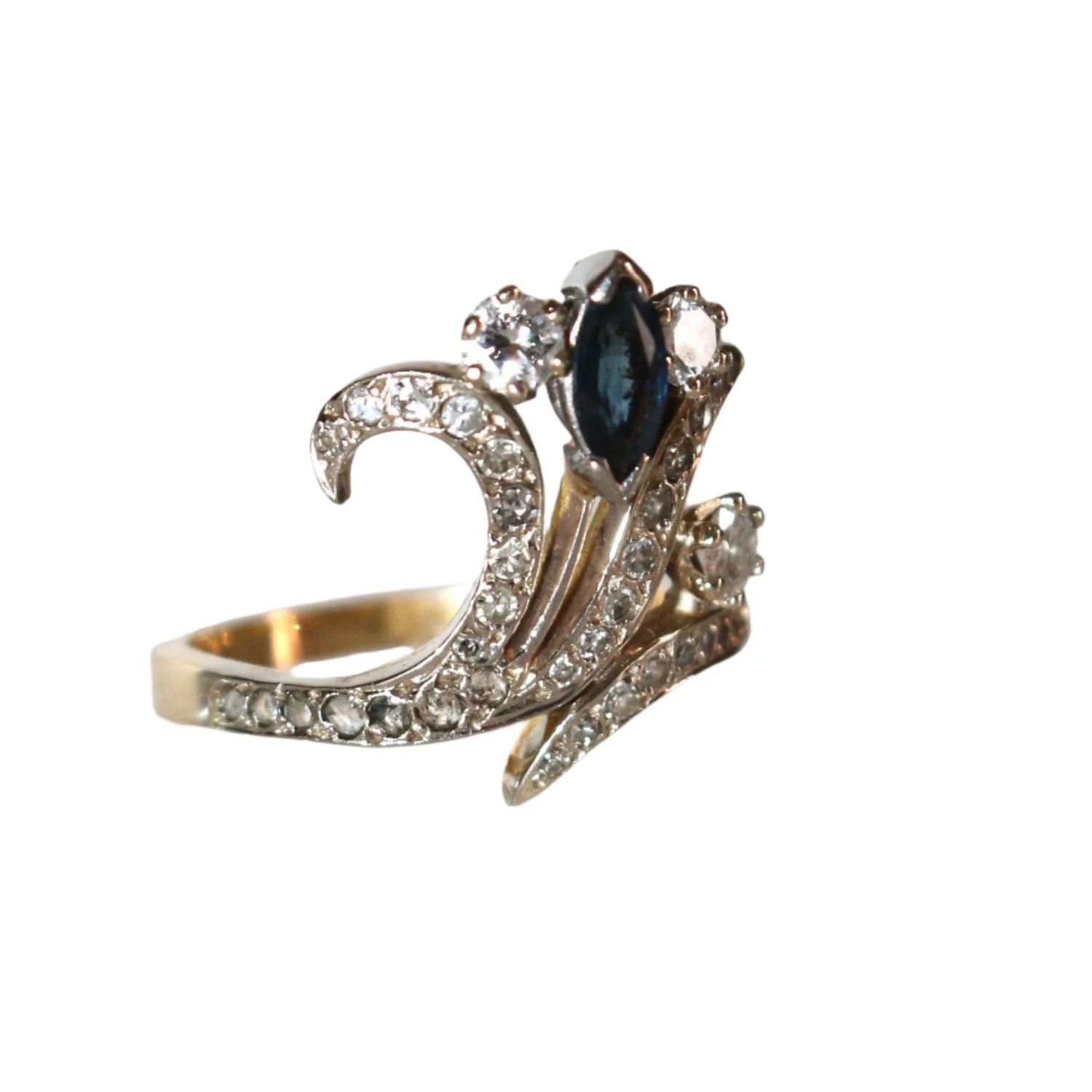 Bague Aigrette En Or Jaune, Or Blanc, Saphir Et Diamants 5 Bague Aigrette En Or Jaune, Or Blanc, Saphir Et Diamants – Image 5