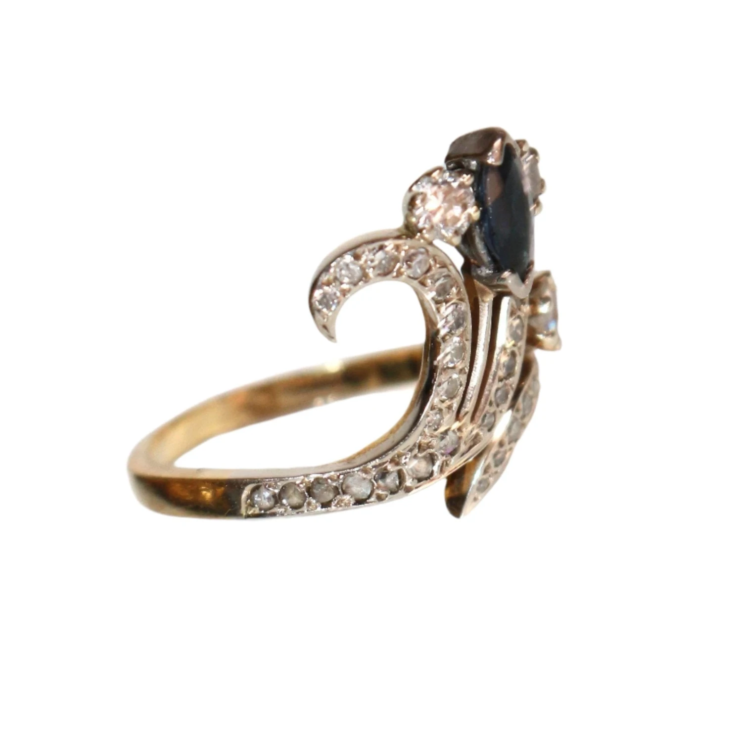 Bague Aigrette En Or Jaune, Or Blanc, Saphir Et Diamants 3 Bague Aigrette En Or Jaune, Or Blanc, Saphir Et Diamants – Image 3