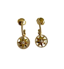 Paire De Boucles D'oreilles DIOR "Rose Des Vents" En Or Jaune, Nacre Et Diamants -Castafiore Boutique mc Ey1ArFiNr