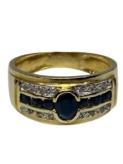 Bague Bandeau En Or Jaune Sertie De Diamants Et De Saphirs -Castafiore Boutique mc G eQQlDUt