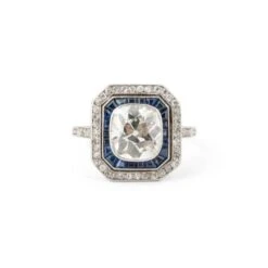 Bague Art Déco En Platine, Saphirs Et Diamants