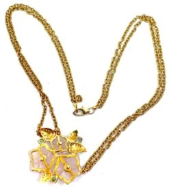 Collier En Or 18 Carats Orné De 3 Fleurs En Quartz Et Feuilles En Diamants -Castafiore Boutique mc J8rnfL2oQ