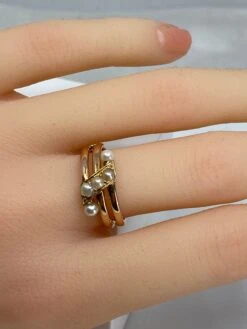 Bague En Or 18 Carats à Double Anneaux Tubulaires Sertis De 5 Perles, Vers 1900 -Castafiore Boutique mc M76x5I0Vx