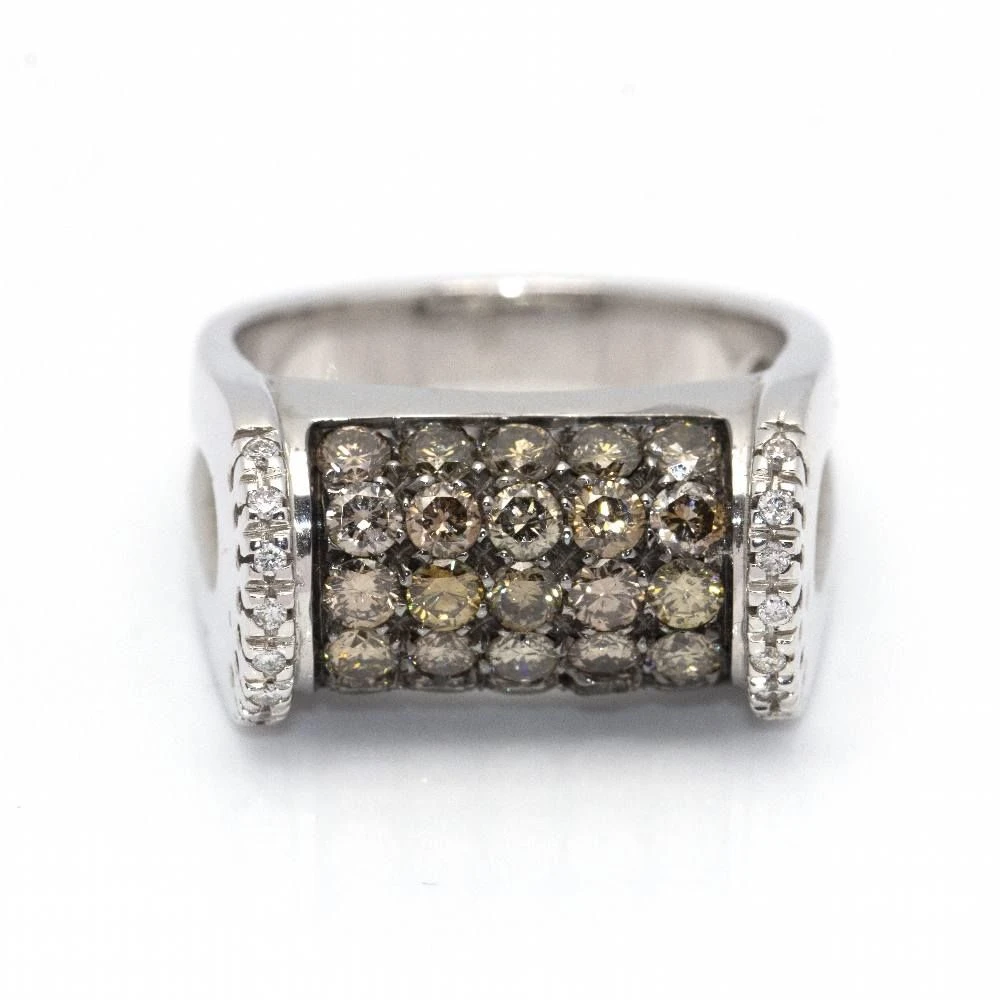 Bague En Or Blanc Et Diamants Champagne D'occasion 2 Bague En Or Blanc Et Diamants Champagne D'occasion – Image 2