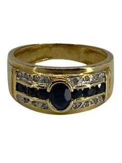 Bague Bandeau En Or Jaune Sertie De Diamants Et De Saphirs -Castafiore Boutique mc STSlOFlg