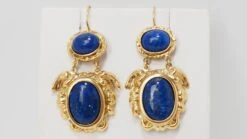 Boucles D'Oreilles Cabochon Lapis Lazuli Et Or Jaune