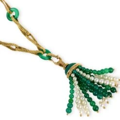 Magnifique Sautoir Georges LENFANT En Or Jaune Et Agate