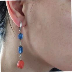 PAIRE DE PENDANTS D’OREILLES TANZANITES ET CORAIL -Castafiore Boutique mc jlpGDWuH2