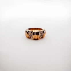 Bague Bandeau à Godrons En Or Jaune Et Diamants