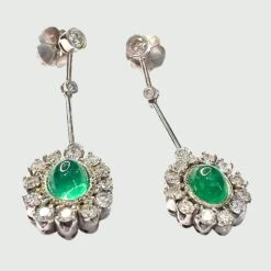 PENDIENTES ESTILO ART DECO De ORO 18 Kts Con DIAMANTES Y ESMERALDAS -Castafiore Boutique mc n0b2UuX93