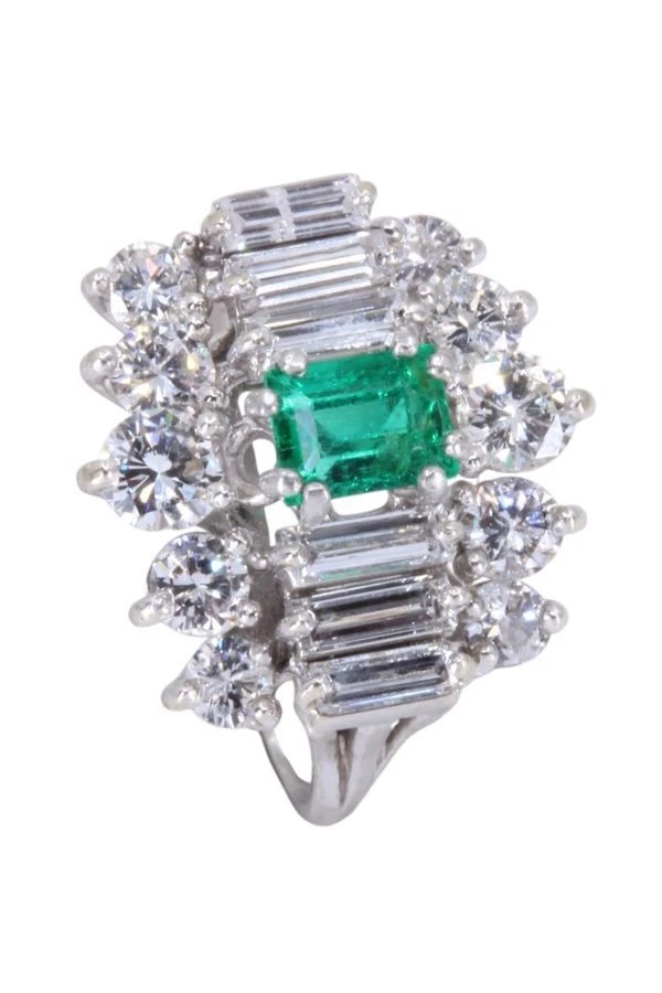 Bague Années 50' En Or Blanc émeraude Et Diamants 5 Bague Années 50' En Or Blanc émeraude Et Diamants – Image 5