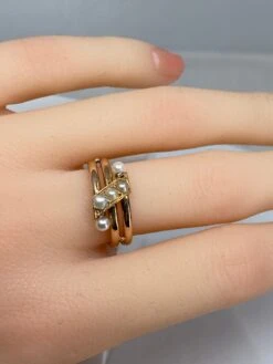 Bague En Or 18 Carats à Double Anneaux Tubulaires Sertis De 5 Perles, Vers 1900 -Castafiore Boutique mc rkEe5H oM