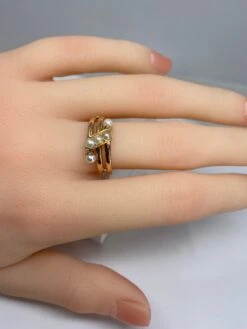 Bague En Or 18 Carats à Double Anneaux Tubulaires Sertis De 5 Perles, Vers 1900 -Castafiore Boutique mc tFuETHcUo