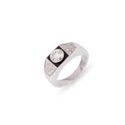 Bague Jonc MELLERIO En Or Blanc Et Platine, Onyx Et Diamants