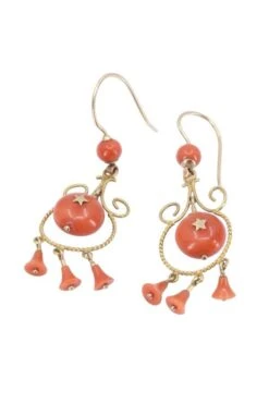 Boucles D'oreilles Pendantes Corail En Or Jaune -Castafiore Boutique mc y6XYZ4aXs