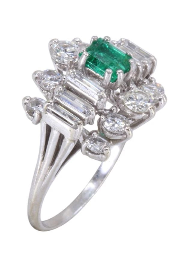 Bague Années 50' En Or Blanc émeraude Et Diamants 4 Bague Années 50' En Or Blanc émeraude Et Diamants – Image 4