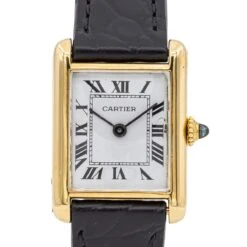 Montre CARTIER "Tank Louis Cartier PM" En Or Jaune Et Cuir -Castafiore Boutique montre cartier tank louis cartier pm en or jaune et cuir 838753