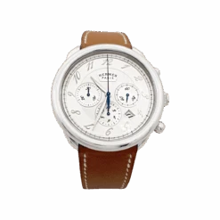 Miller Montre Hermès, "Arceau Chronographe" En Acier Et Cuir.