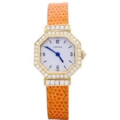 Miller Montre Mécanique CARTIER "Andine" En Or Jaune, Or Rose, Cuir Et Diamants