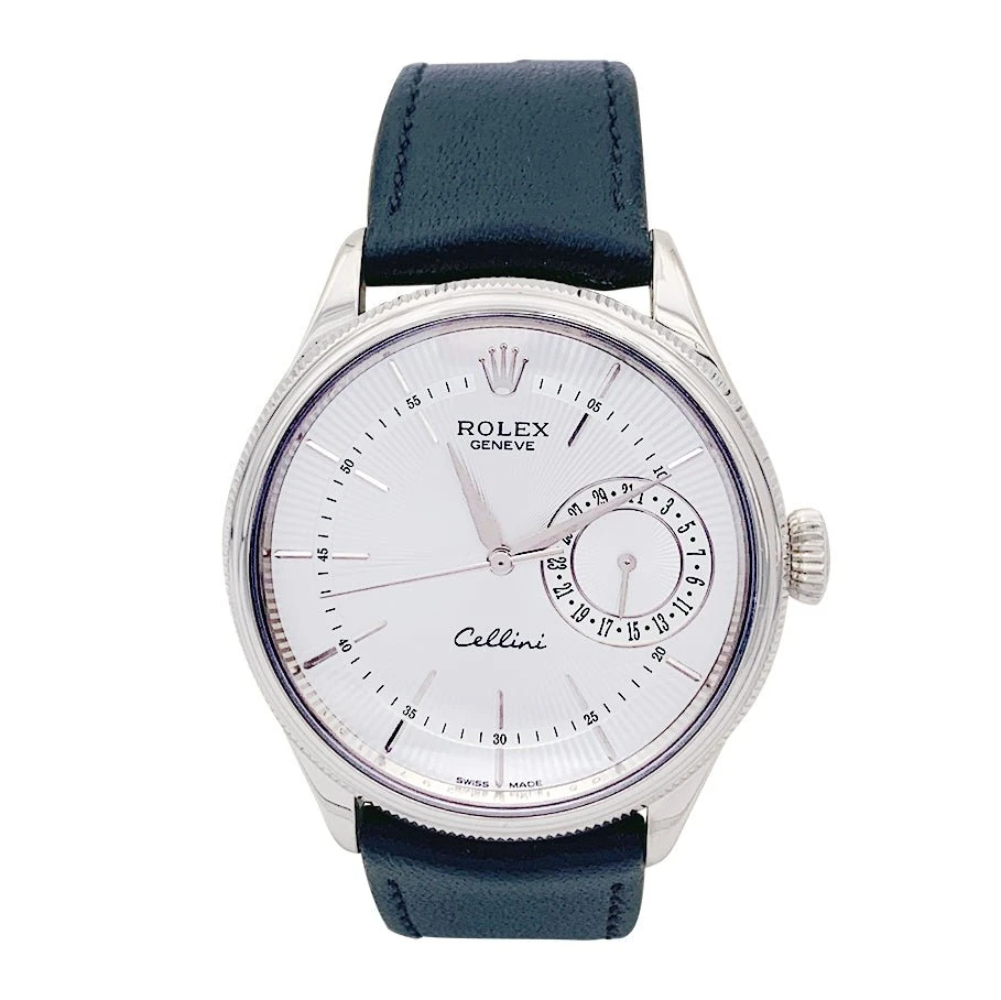 Miller Montre Rolex, "Cellini Date", Or Blanc Et Cuir 1 Miller Montre Rolex, "Cellini Date", Or Blanc Et Cuir