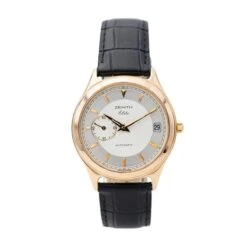 Montre Zenith "Elite" En Or Rose, Or Jaune, Argent Et Cuir