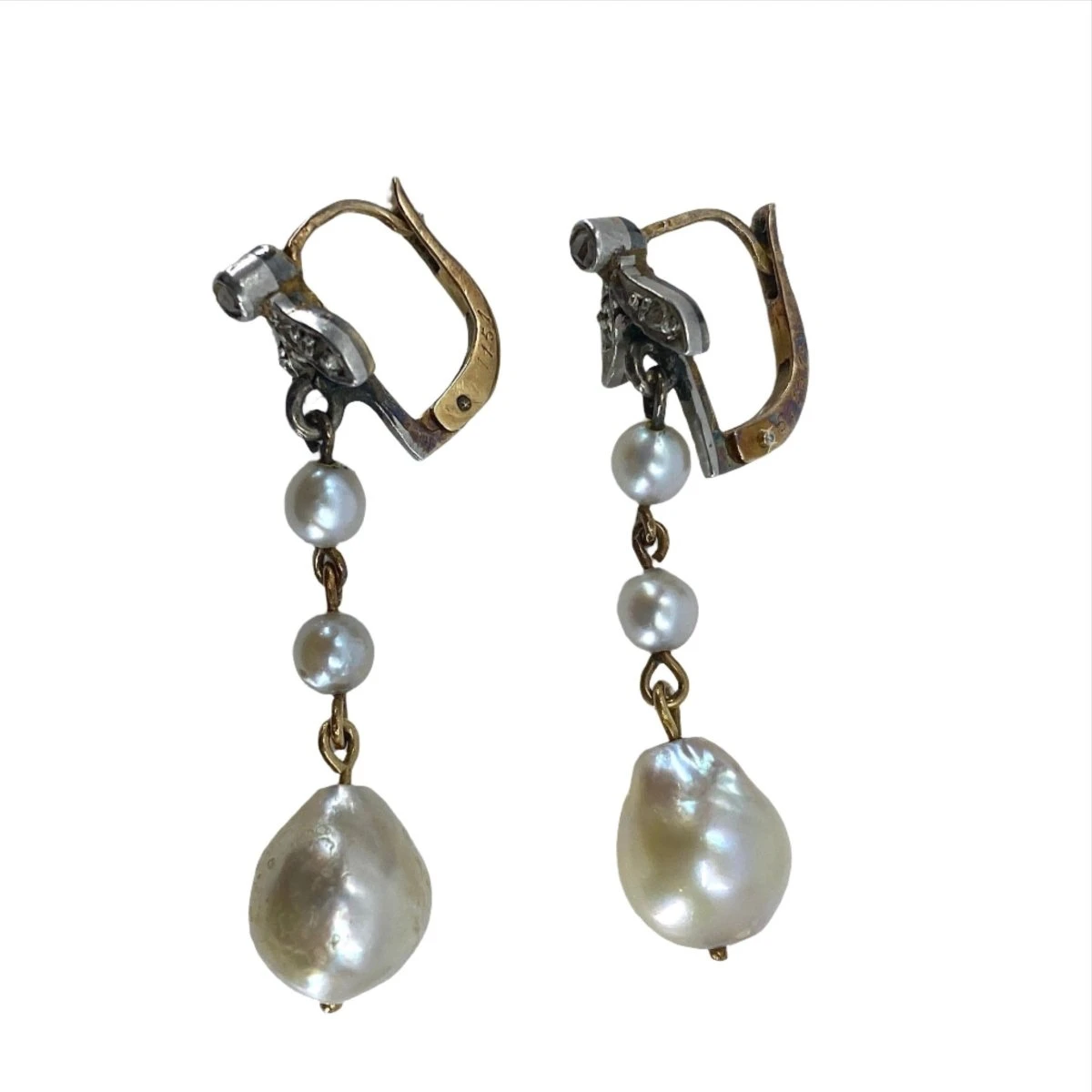 Paire De Boucles D’oreilles En Or 18 Carats, Perles Et Diamants, Vers 1900 3 Paire De Boucles D’oreilles En Or 18 Carats, Perles Et Diamants, Vers 1900 – Image 3