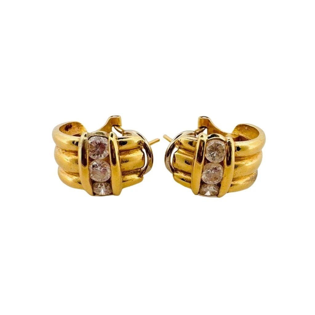 Paire De Demi Créoles En Or Jaune Et Diamants 2 Paire De Demi Créoles En Or Jaune Et Diamants – Image 2