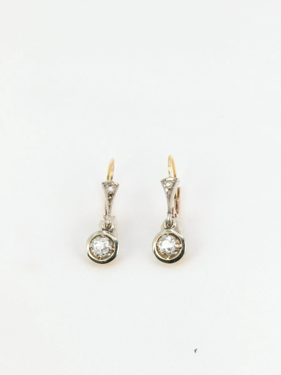 Paire De Dormeuses Anciennes En Or Et Diamants Taille Ancienne 1 Paire De Dormeuses Anciennes En Or Et Diamants Taille Ancienne