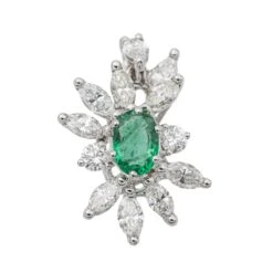 Pendentif En Or Blanc, émeraude Et Diamants