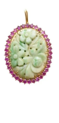 Pendentif En Or Jaune, Jade Et Rubis