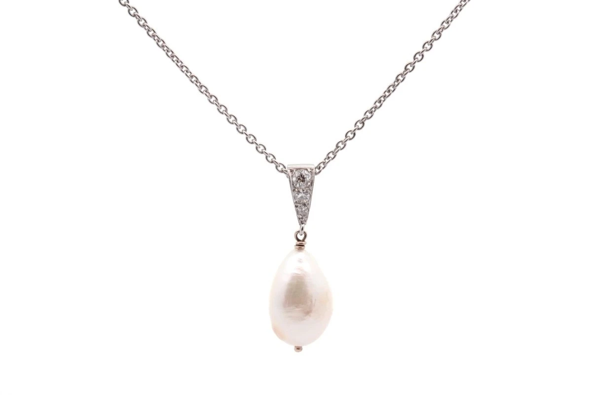 Pendentif Vintage Perle De Culture D'eau Douce Et Diamants 1 Pendentif Vintage Perle De Culture D'eau Douce Et Diamants