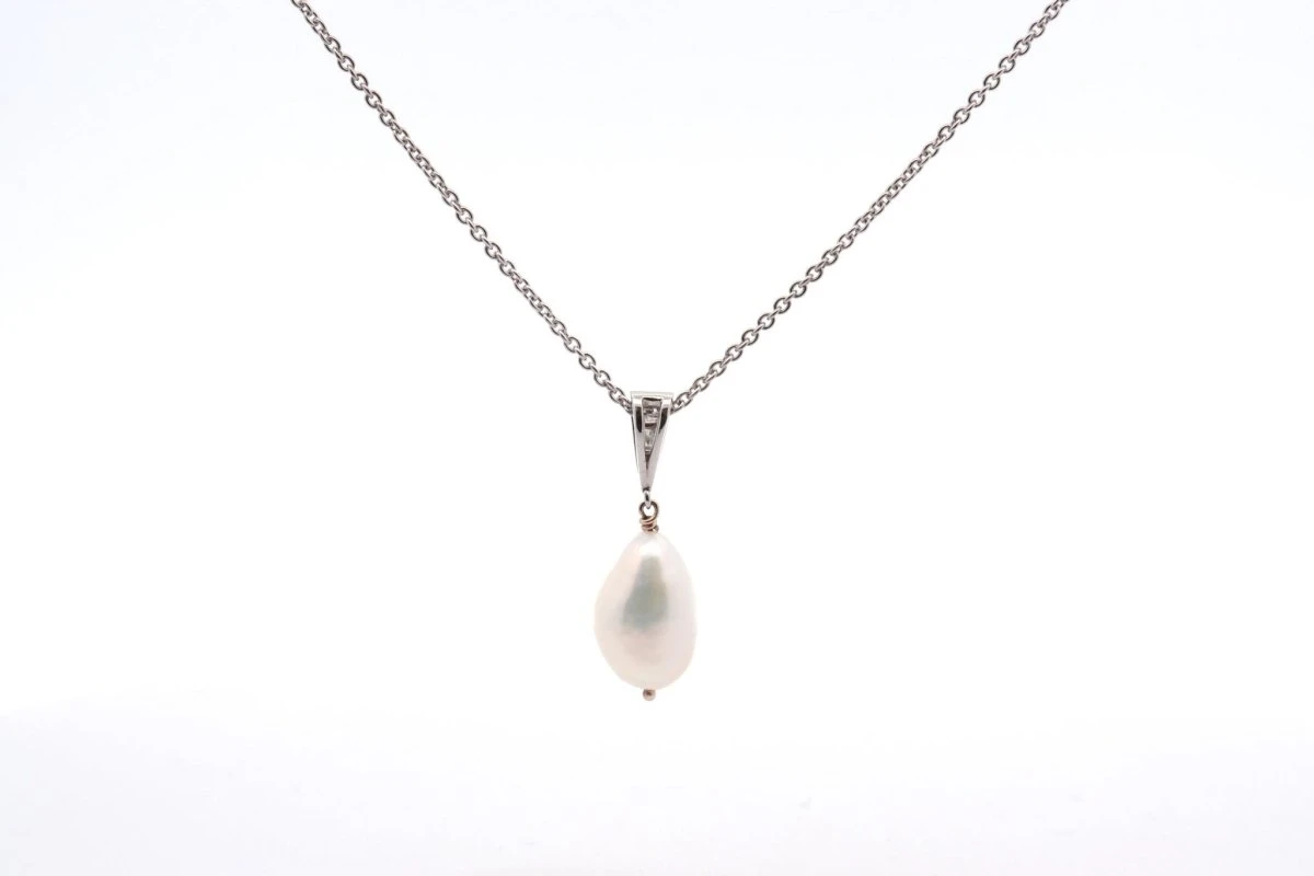 Pendentif Vintage Perle De Culture D'eau Douce Et Diamants 3 Pendentif Vintage Perle De Culture D'eau Douce Et Diamants – Image 3