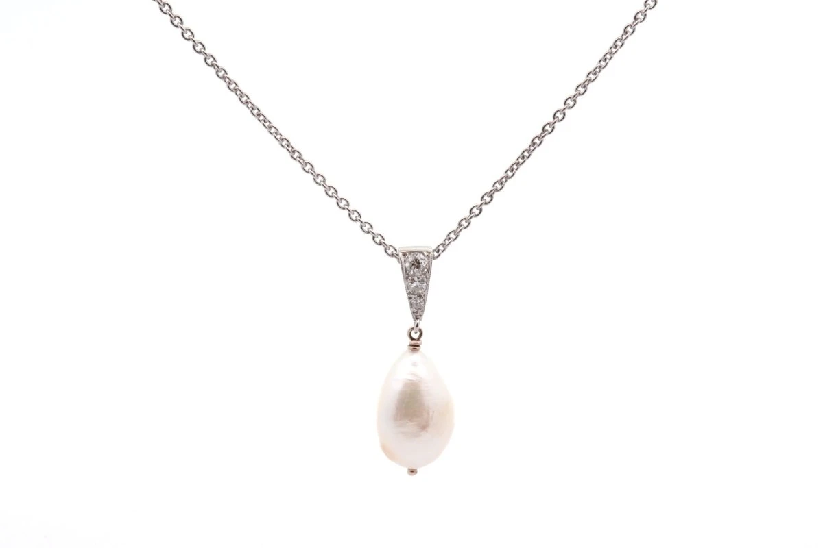 Pendentif Vintage Perle De Culture D'eau Douce Et Diamants 2 Pendentif Vintage Perle De Culture D'eau Douce Et Diamants – Image 2