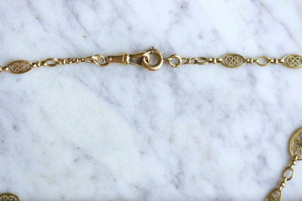 Sautoir, Chaine Ancienne Or 155 Cm Filigrane Ovale 8 Sautoir, Chaine Ancienne Or 155 Cm Filigrane Ovale – Image 8