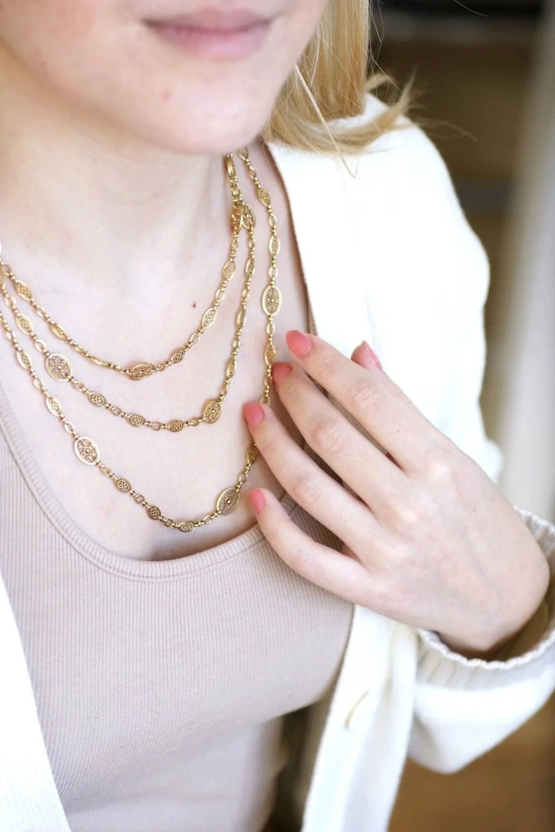 Sautoir, Chaine Ancienne Or 155 Cm Filigrane Ovale 7 Sautoir, Chaine Ancienne Or 155 Cm Filigrane Ovale – Image 7