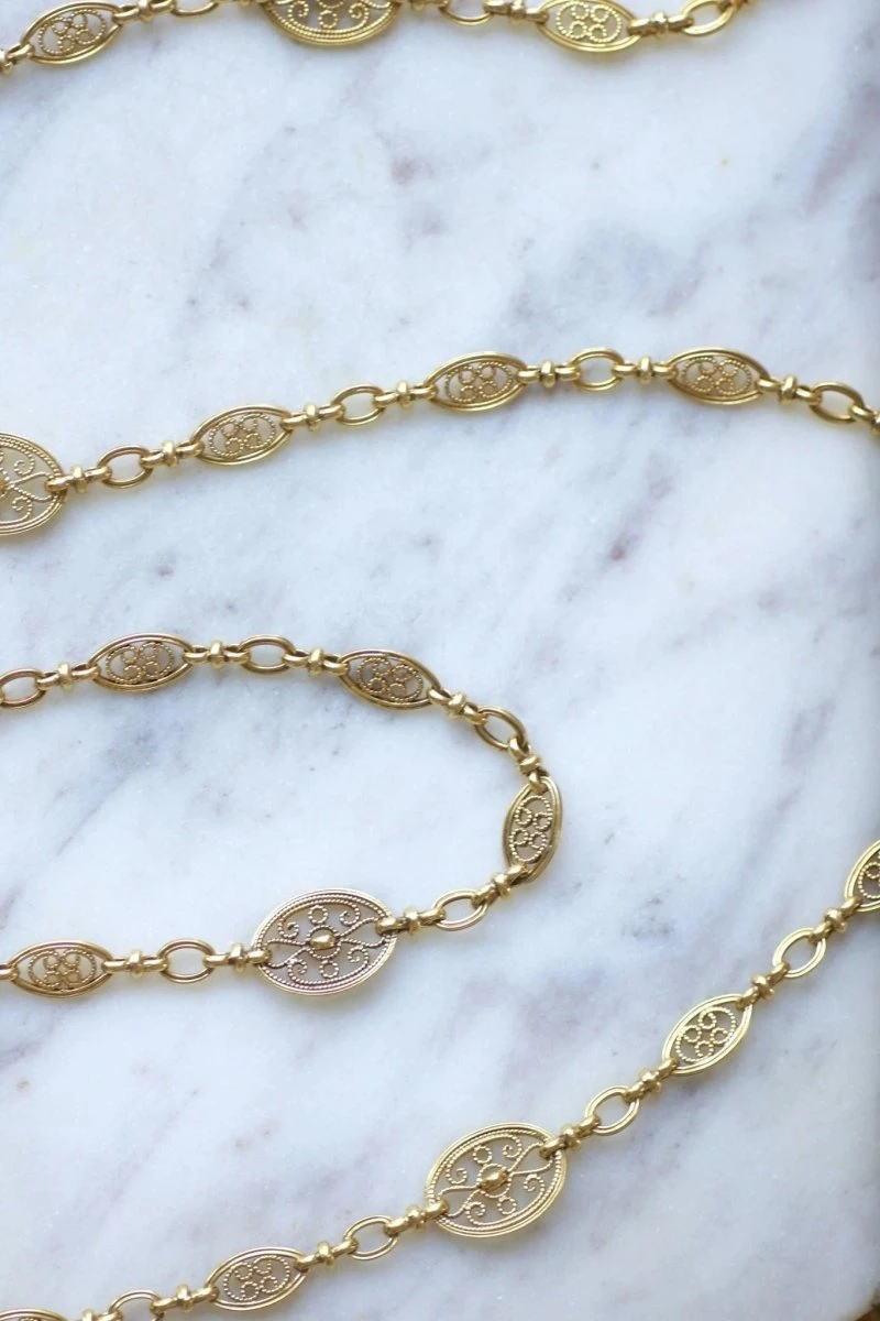 Sautoir, Chaine Ancienne Or 155 Cm Filigrane Ovale 6 Sautoir, Chaine Ancienne Or 155 Cm Filigrane Ovale – Image 6