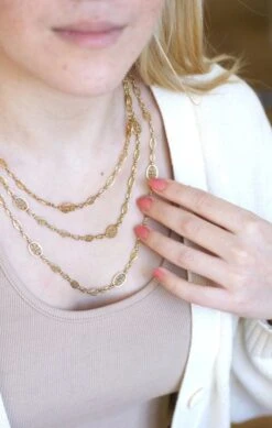 Sautoir, Chaine Ancienne Or 155 Cm Filigrane Ovale